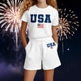 thumbnail image 2 of SGMVNU Girls Two Piece Summer Outfits Casual Short Sleeve Graphic Tee Matching Drawstring Shorts Set Tracksuits(Size 3-4 Years, White), 2 of 4