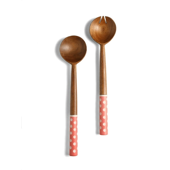 Yo Treasure Tiramisu Pink & White Dotted Resin Wood Salad Server Set