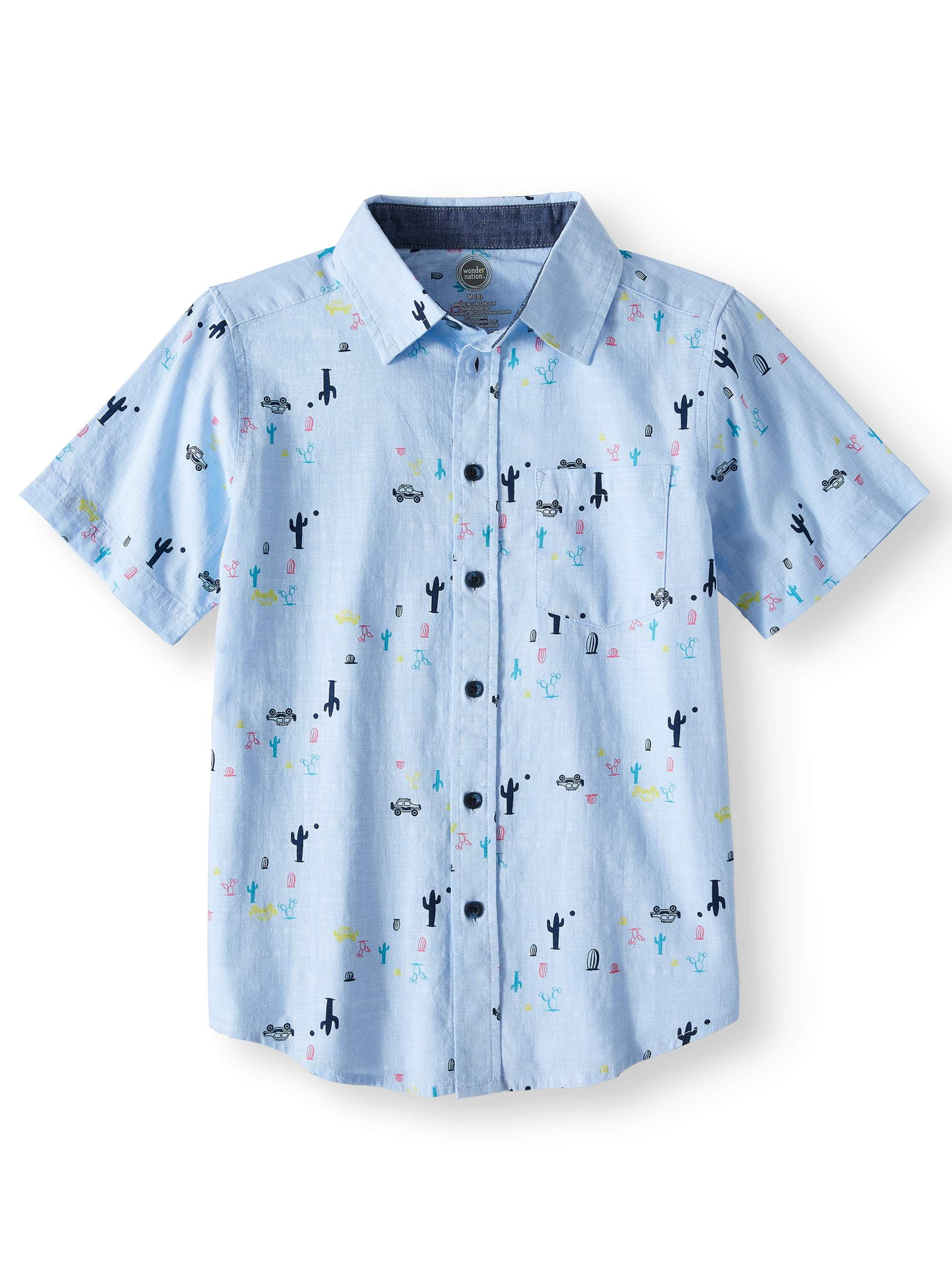 Wonder Nation Short Sleeve Stretch Button Up Printed Shirt (Little Boys ...