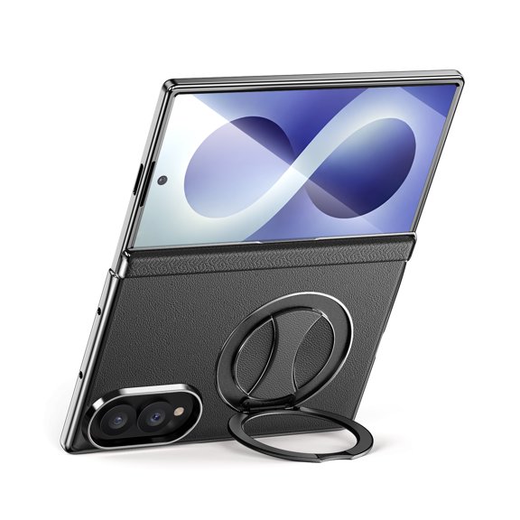 Galaxy Z Fold 8 Leather Case with Wristband & Tempered Galass Black