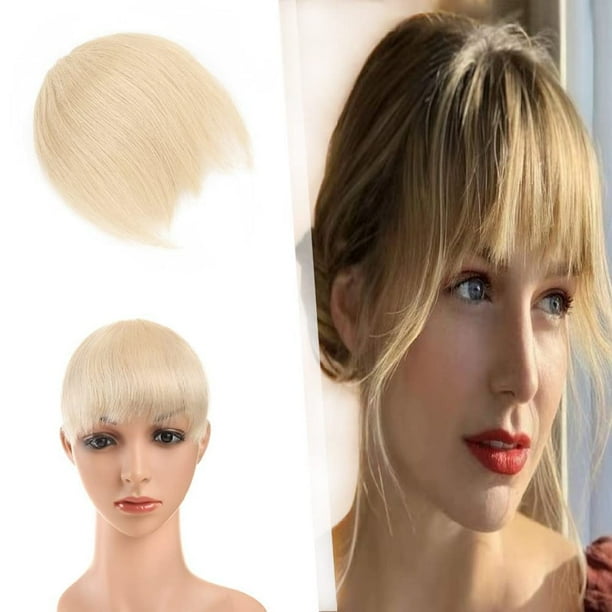 BalyFovin 100 Human Hair 2PCS Clip in Side Bangs Extensions Bleach Blonde Clip on Middle Part