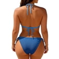 thumbnail image 5 of Swimsuit Bikini, Womens Bikini Swimsuits, 2 Piece Swimsuit for Women, Two Piece Triangle Bikini Sets for Women String Bathing Suit Halter Top With Side Tie Bikini Bottom, Blue L, 5 of 5