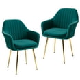 thumbnail image 2 of AVAWING Modern Living Dining Room Accent Arm Chairs Set of 2, Upholstered Seat, Golden Legs, Green, 2 of 7
