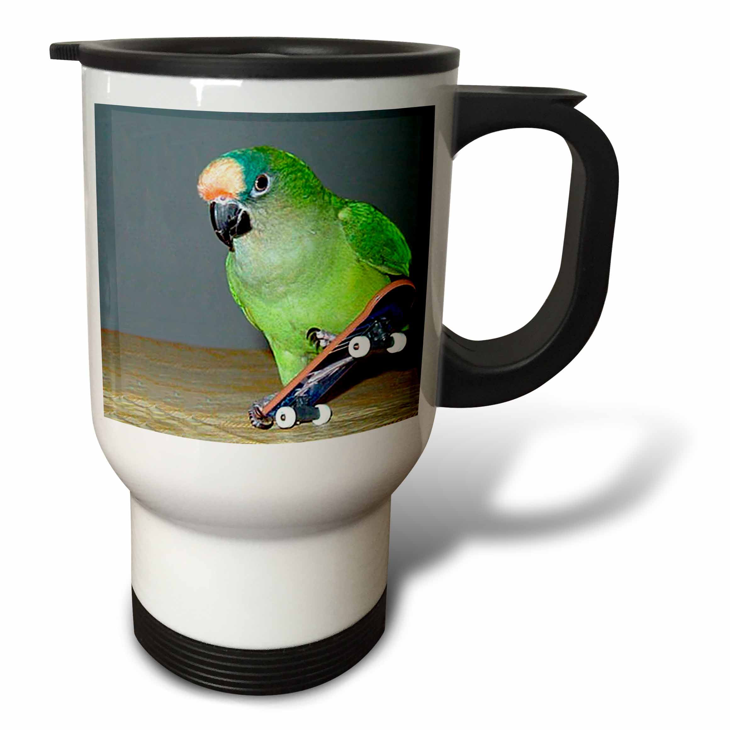 3dRose Skateboard Conure, Travel Mug, 14oz, Stainless Steel by 3dRose