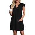 thumbnail image 5 of TEAJOPSUU Women's Casual A-Line Dresses with Pockets Cap Sleeve V Neck Mini Tshirt Dresses Flowy Sundress Black, 5 of 6