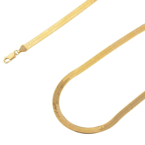 925 Sterling Silver, Solid Herringbone Gold Plated Chain 3.5mm Necklace - Hypoallergenic and Tarnish Resistant - By Oliver & Navy