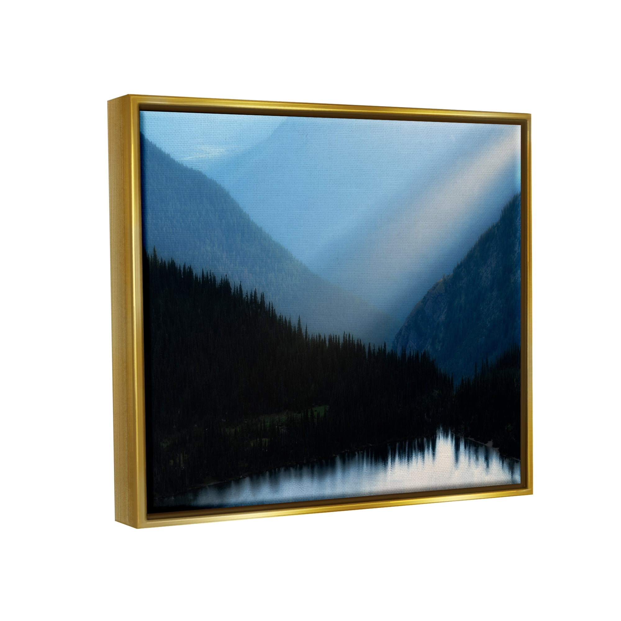 Stupell Industries Blue Mountain Trees Reflection Coastal Photography Gold Floater Framed Art Print Wall Art