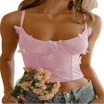 thumbnail image 3 of POINTERTECK Femmes Bustier Tops Spaghetti Sangle Débardeurs Mesh Papillon Sans Manches Été Crop Tops Clubwear Rose S, 3 of 4