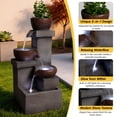 thumbnail image 4 of Nyddle 24 Inch Tiered Cascading Outdoor Water Fountain With Planter,Rustic Resin Stone Finish Water Feature With LED Lights And Water Pump for Patio Porch Backyard Deck,Gray, 4 of 9