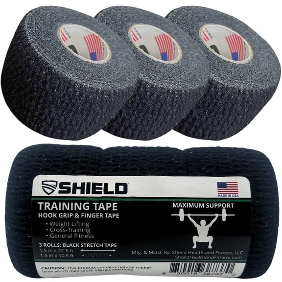 SHIELD | Weightlifting Tape | Black, Non-Slip Athletic Tape - 3 Pack