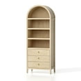 thumbnail image 7 of EYYTHUNG 71" Tall Arched Cabinet, 4-Tier Storage Cabinet with 3 Drawers and Shelves, Modern Farmhouse Arched Bookcase Versatile Boho Kitchen Pantry Cabinet for Living Room Bedroom, Natural Oak, 7 of 7