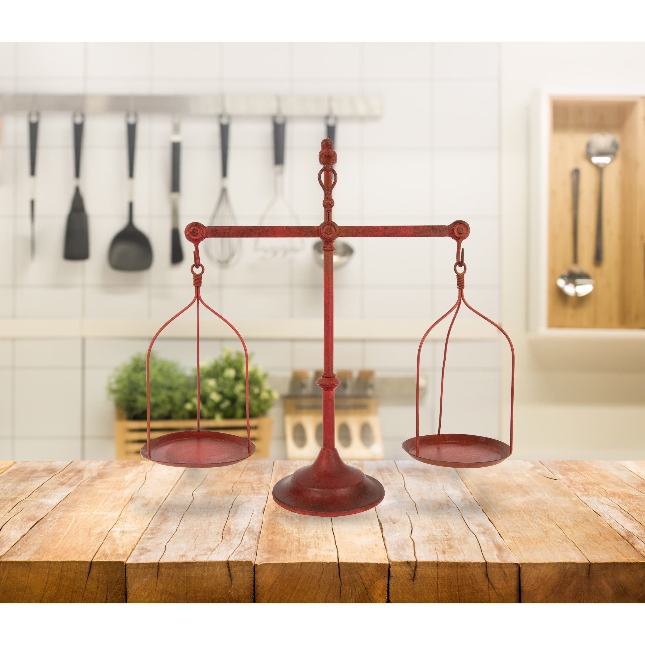 Creative Co-Op Red Decorative Antique Iron Balance Scale with Bird