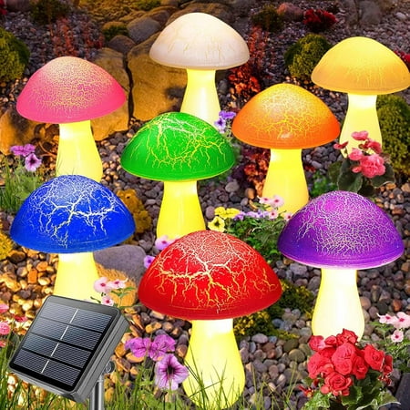 8-Pack Cracked Mushrooms for Garden Decor, Solar Mushroom Lights Outdoor, Super Cute Whimsical Garden Art for Yard Decor Gnome Flowerbed Housewarming Decor(Multicolored)