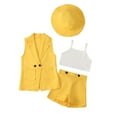 thumbnail image 3 of Esaierr Little Girls Summer Suit Vest Shorts 4PCS Outfits for Kids Baby Sleeveless Blazer + Camisole + Shorts + Hat Kids Suits Set 2-9T, 3 of 9