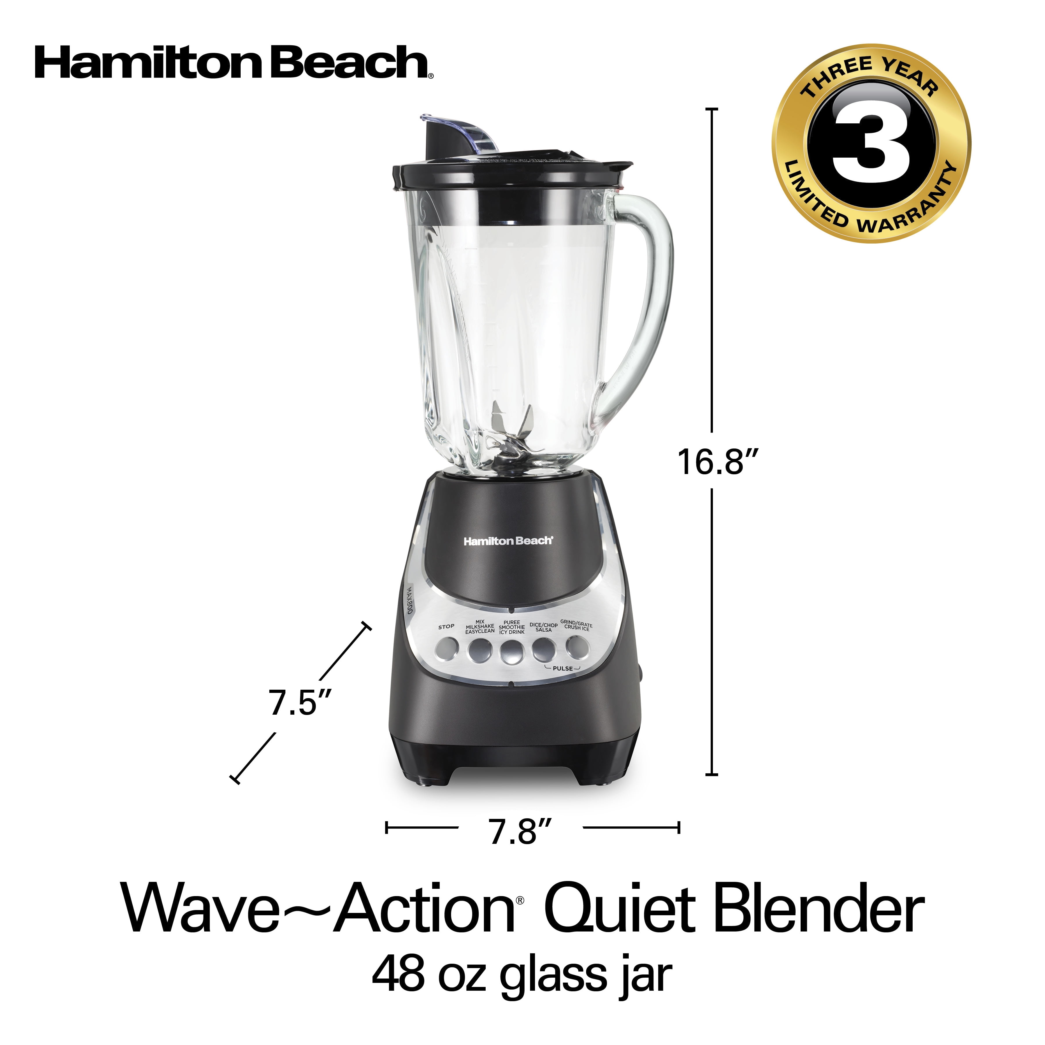 Hamilton Beach Smoothie Blender, 48 oz. Jar, 12 Blending Functions, Black, 50180F