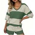thumbnail image 3 of gbyLJF Two Piece Short Set for Women Color Blocked Short Sleeve Shorts Set Casual Matching Summer Sets, 3 of 5