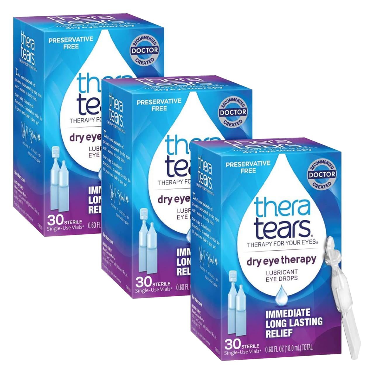 3 Pack - Thera Tears Lubricant Eye Drops, 30 Each