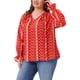 thumbnail image 4 of Blusas impresas casuales de manga larga con cuello en V y lazo de borlas para mujeres de tallas grandes Agnes Orinda 3X rojas, 4 of 6