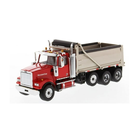 Western Star 4900 SFFA Dump Truck, Red and Matte Silver - Diecast Masters 71067 - 1/50 scale Diecast Model Toy Car