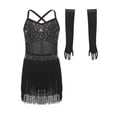 thumbnail image 3 of JanJean Girls Kids 2 Piece Latin Cha Cha Dance Outfit Shiny Rhinestones Fringe Dress Outfit Performance Dress Black 10, 3 of 7