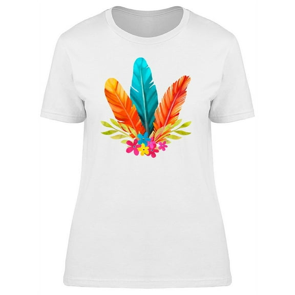 Orange & Blue Feathers T-Shirt Women -Image by Shutterstock, Female Large