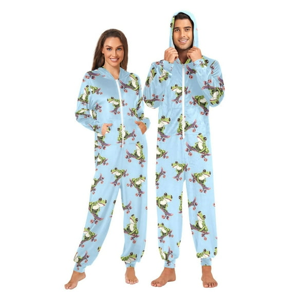 joogoo Frogs Playing Skateboard Unisex Adults Onesies Pajamas Jumpsuits L