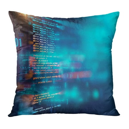 ECCOT Blue Program Programming Code Abstract Technology of Software Developer and Computer Script Digital Data PillowCase Pillow Cover 18x18 inch