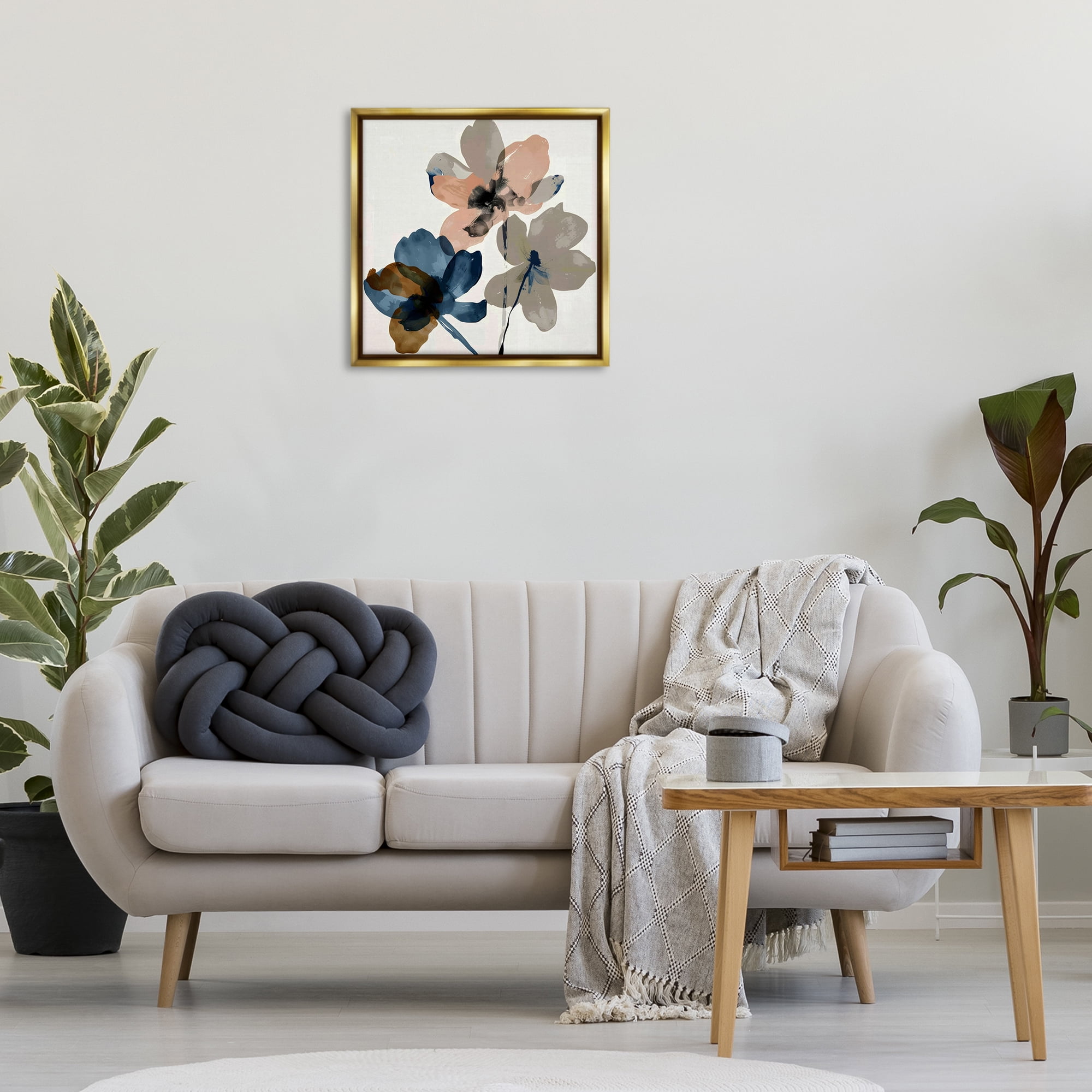 Stupell Industries Earthen Flower Petals Plants & Flowers Painting Gold Floater Framed Canvas Art Print Wall Art, 25 x 25