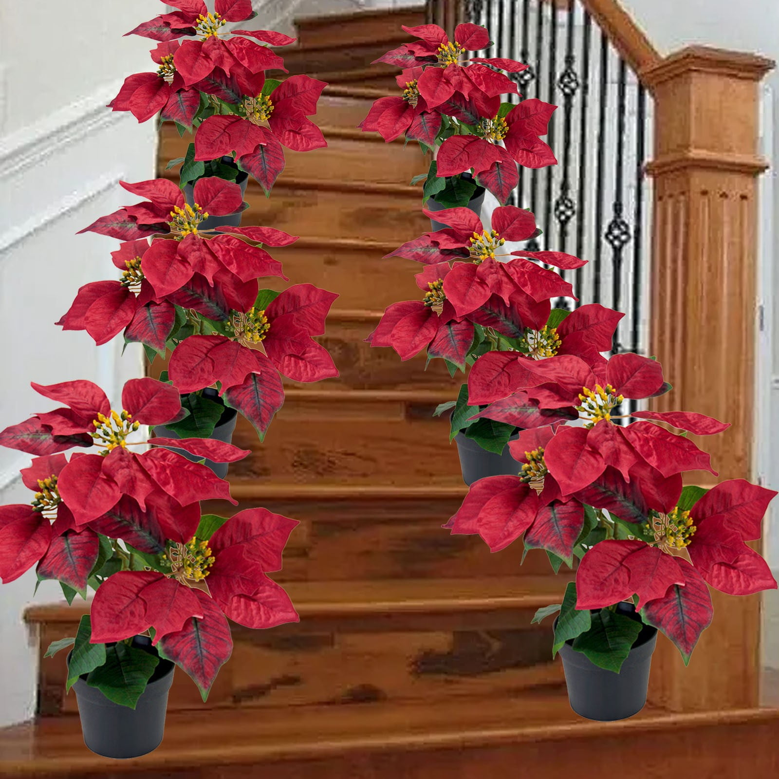 Mini Poinsettias Artificial Plants with Pot, 12.6" Faux Small Christmas Flowers in Pot for Home Office Tabletop Indoor Christmas Decorations
