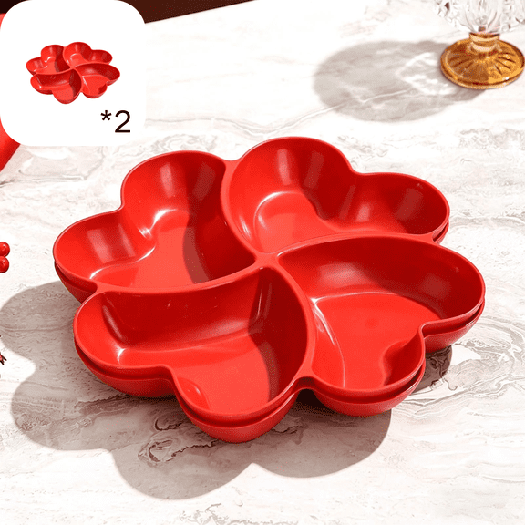CuiLiyq 2 Pcs Divided Serving Trays, Appetizer Sectioned Platter, Dessert Serving Dish, Reusable Plastic Snack Plates, 4 Compartment for Chips and Dip Veggies Candy Fruit, 11 Inch