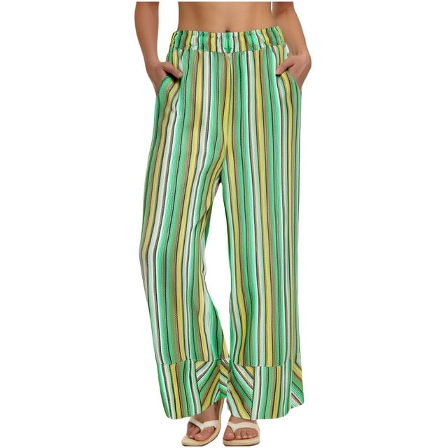 Dvprdro Women's Casual Boho Pants with Ruffle Elastic Waist, Loose Fit Drawstring Lounge Trousers