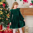 thumbnail image 4 of YunPes Girl's Christmas Velvet Dress A-Line Crewneck Flannel Skirt Dresses Ruffle Shoulder Long Sleeve Dress Prom Party Outfits, 4 of 7
