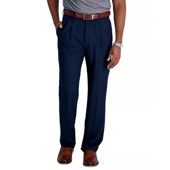 Haggar Men's Premium Comfort Classic Fit Pleated Suit Dress Pants Blue 42 x 32