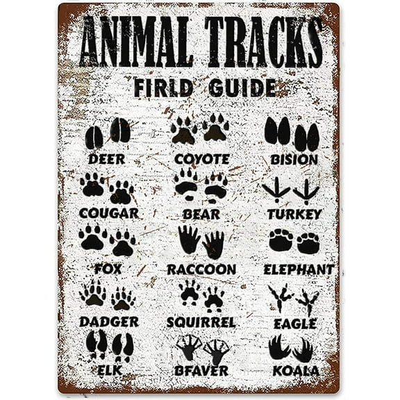 Animal Tracks Signs Woodland Nursery Decor Field Guide Metal Tin Sign 12x16 Inch Wildlife Finder Boys Rustic Cabin Garden Forest Farmhouse Decorations