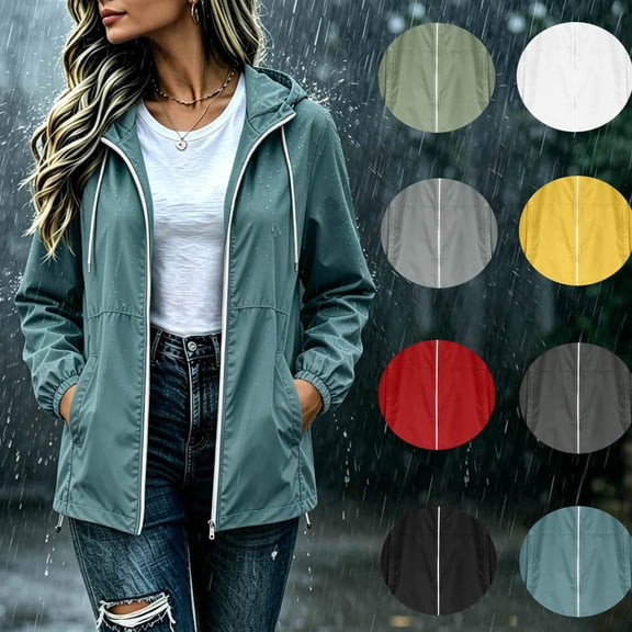 Hilenly Rain Jacket Women Waterproof Lightweight Rain Coats Hiking Travel Windbreaker Raincoats with Hood
