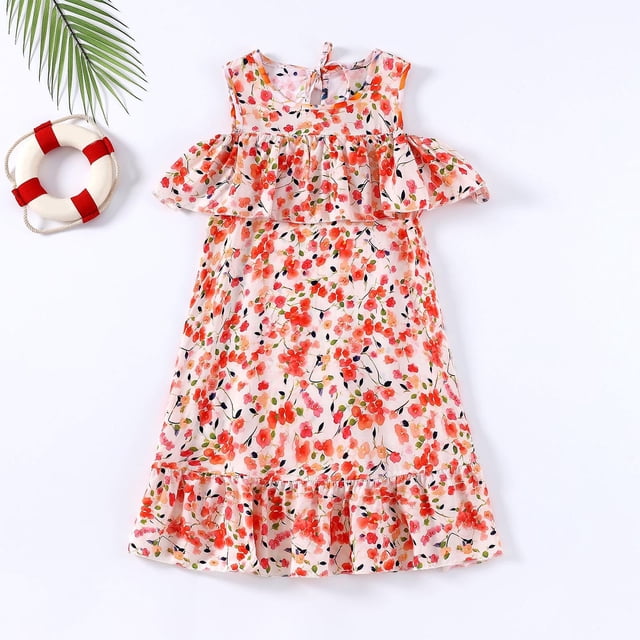 Économies d'Été! Robe d'Été pour Enfants, Robes Décontractées pour Filles en Liquidation, Nouvelle Robe d'Été à la Mode pour Filles à Manches Courtes Volantées, Col Rond, Imprimée, Robe, Jolie Robe Débardeur