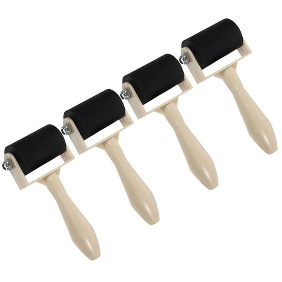 4 Pcs Print Making Roller Rubber for Crafts Car Cars Round Cardboard Child White