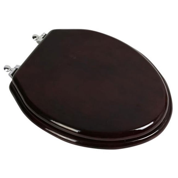 Plumbing Technologies 5F1E2-16CH Designer Solid Elongated Oak Wood Toilet Seat with Chrome Hinges, Mahogany
