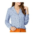 thumbnail image 2 of DARING DIVA Women's Notched Lapel V Neck Heart Polka Dots Shirt M Blue Heart, 2 of 6