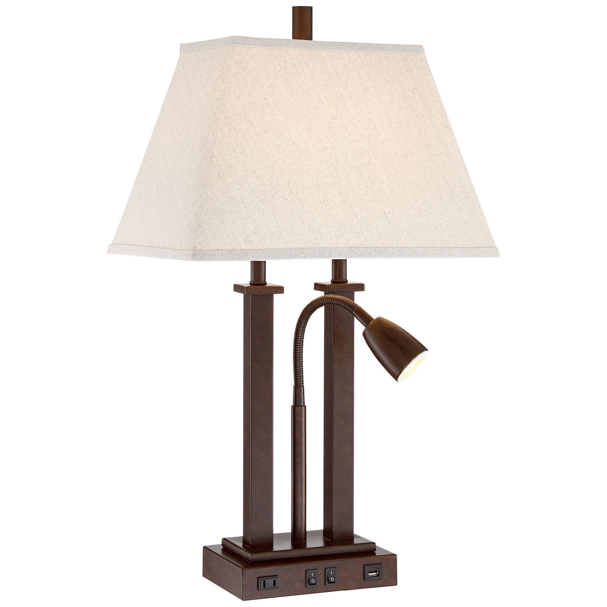 Possini Euro Design Deacon Modern Desk Table Lamp 26" High Bronze with USB and AC Power Outlet in Base LED Reading Light Oatmeal Shade for Office Desk