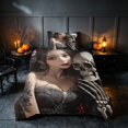 thumbnail image 2 of Homewish Halloween Gothic Skeleton Twin Duvet Cover, Vintage Rose Floral Lady Twin Bedding, Dark Gray Red, Black Reversible 2pcs, 1 Duvet Cover and 1 Pillowcase, 2 of 5