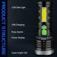 thumbnail image 2 of TEYJRY Rechargeable Solar LED Flashlight, 60000 Lumens, 4 Modes, Fast Charging, Battery Display, IPX5 Waterproof, 2 of 9
