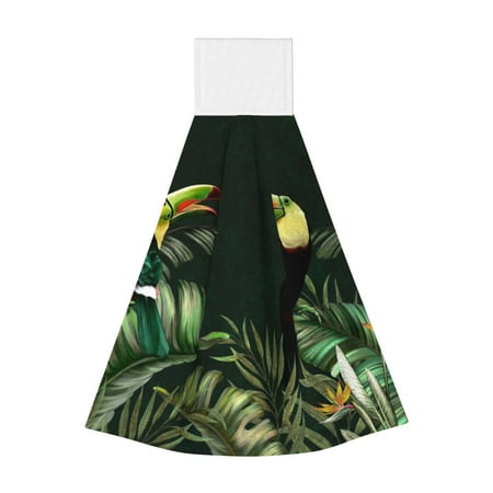 

Zeuib Palm Leaves And Exotic Birds Print Coral Velvet Hand Wipes Hanging Hand Towels Set with Hook & Loop Absorbent Towel for Bathroom Home