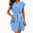 thumbnail image 2 of Virmaxy Cozy Waffle Robe Women Short Sleeve Cotton Bathrobe with Pockets, Absorbent Quick Dry Belted Loungewear, Breathable Summer Housecoat Dressing Gown Light Blue, 2 of 8