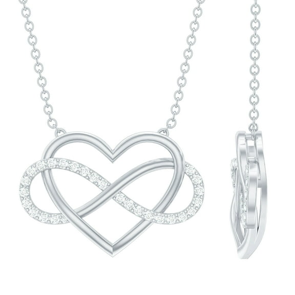 Rosec Jewels Natural Diamond Heart Necklace - Interlocked Heart and Infinity Necklace, with Chain - Ready to Gift for Valentines, 925 Sterling Silver