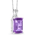 thumbnail image 2 of Gem Stone King 10K White Gold Purple Amethyst Pendant Necklace for Women (7.00 Cttw, Gemstone February Birthstone, Emerald Cut Cut 14x10MM, with 18 inch Chain), 2 of 5