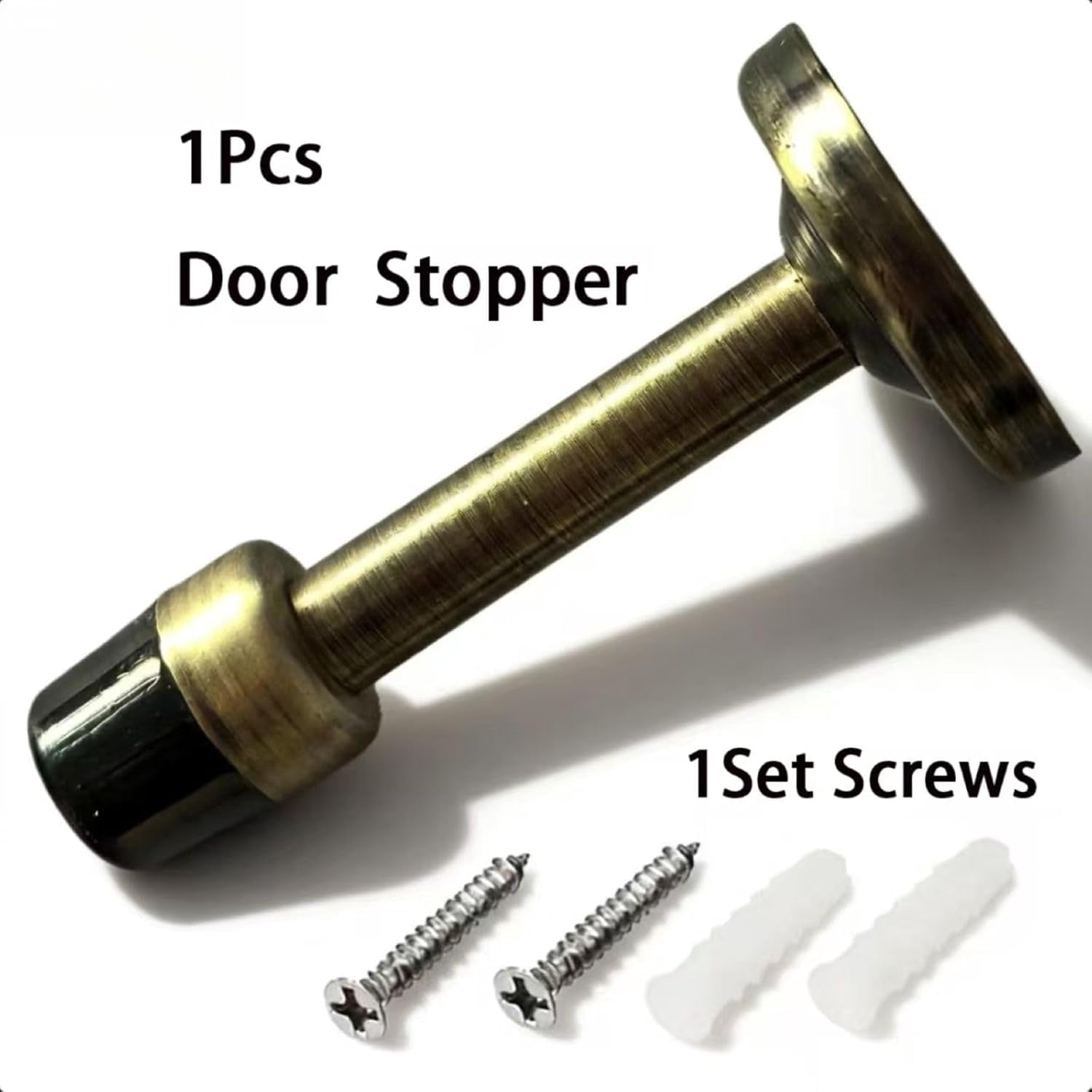 Zinc Alloy Door Stop Wall Mount, 78mm (3.07") Door Stopper with Rubber Bumper & Screws, Bronze Tone - Includes Mounting Hardware for Furniture & Door Protection