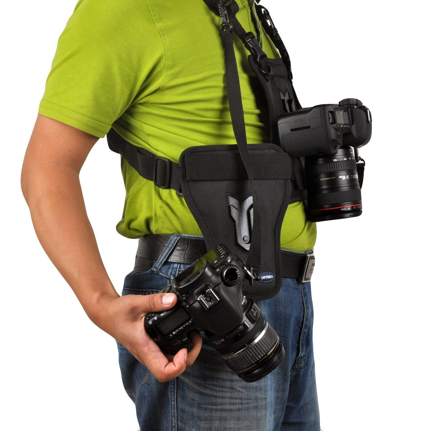 Opteka MCH25 Multi Camera Carrier Harness Holster System for Digital SLR Cameras Able to Hold Two Cameras with Lens