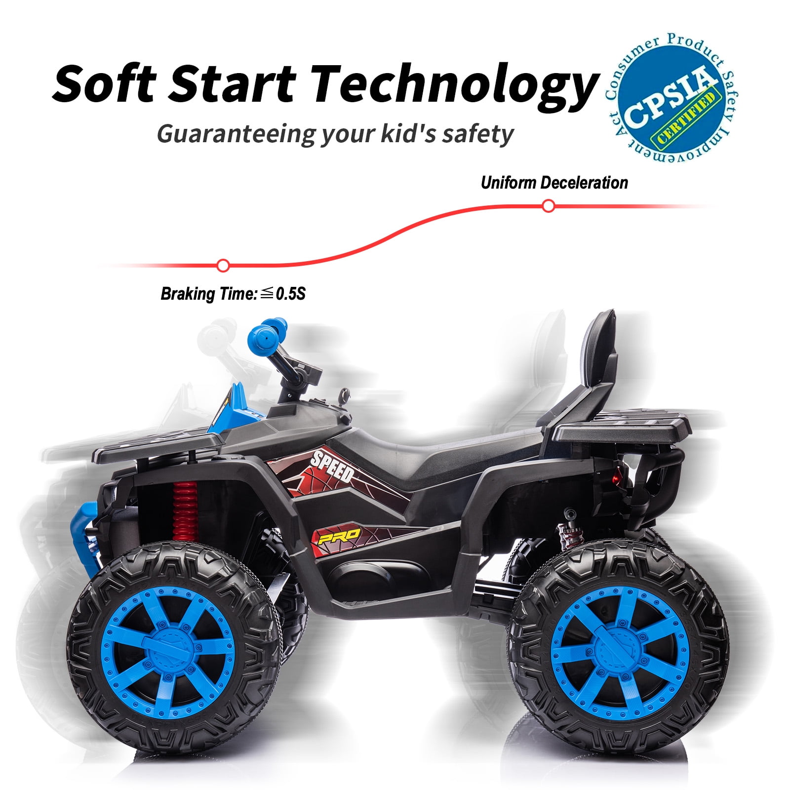 Hikiddo Kids ATV 4-Wheeler, 24 Volt 4WD Ride On Toys for Big Kids w/ 2 Seater, 4x200W Motor, 5.6Mph Max Speed -Blue