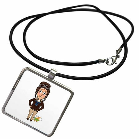 - 3dRose Amelia Earhart with Her Plane Aviation History Famous Pilot - Necklace with Pendant (ncl_240584_1)